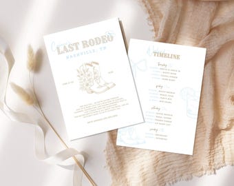Nashville Last Rodeo Bachelorette Invitation: Blue Western Theme Canva Digital Template