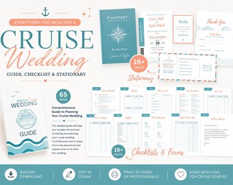 Cruise Wedding Invite Planner Bundle with Editable Templates Invitations Checklists Digital Download Canva