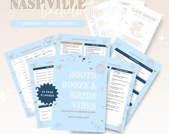 Nashville Bachelorette Party Planner: Itinerary, Invitation, Games (Digital Download Canva Template)
