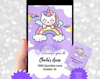 Animated Unicorn Birthday Party Invitation Canva Template