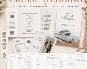 Wedding Cruise Invitation Template Editable Canva Bundle