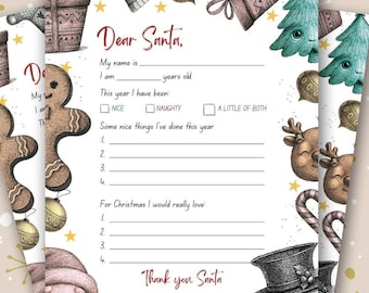 Kids Wish List Letter and Drawing to Santa Printable Canva Template