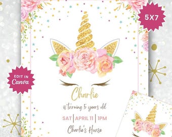 Pastel Unicorn Fairytale Princess Birthday Invitation Canva Template