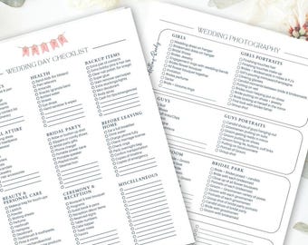 Bride's Wedding Day Checklist: Editable Planner, Packing List, Photography Shot List (PDF Download)