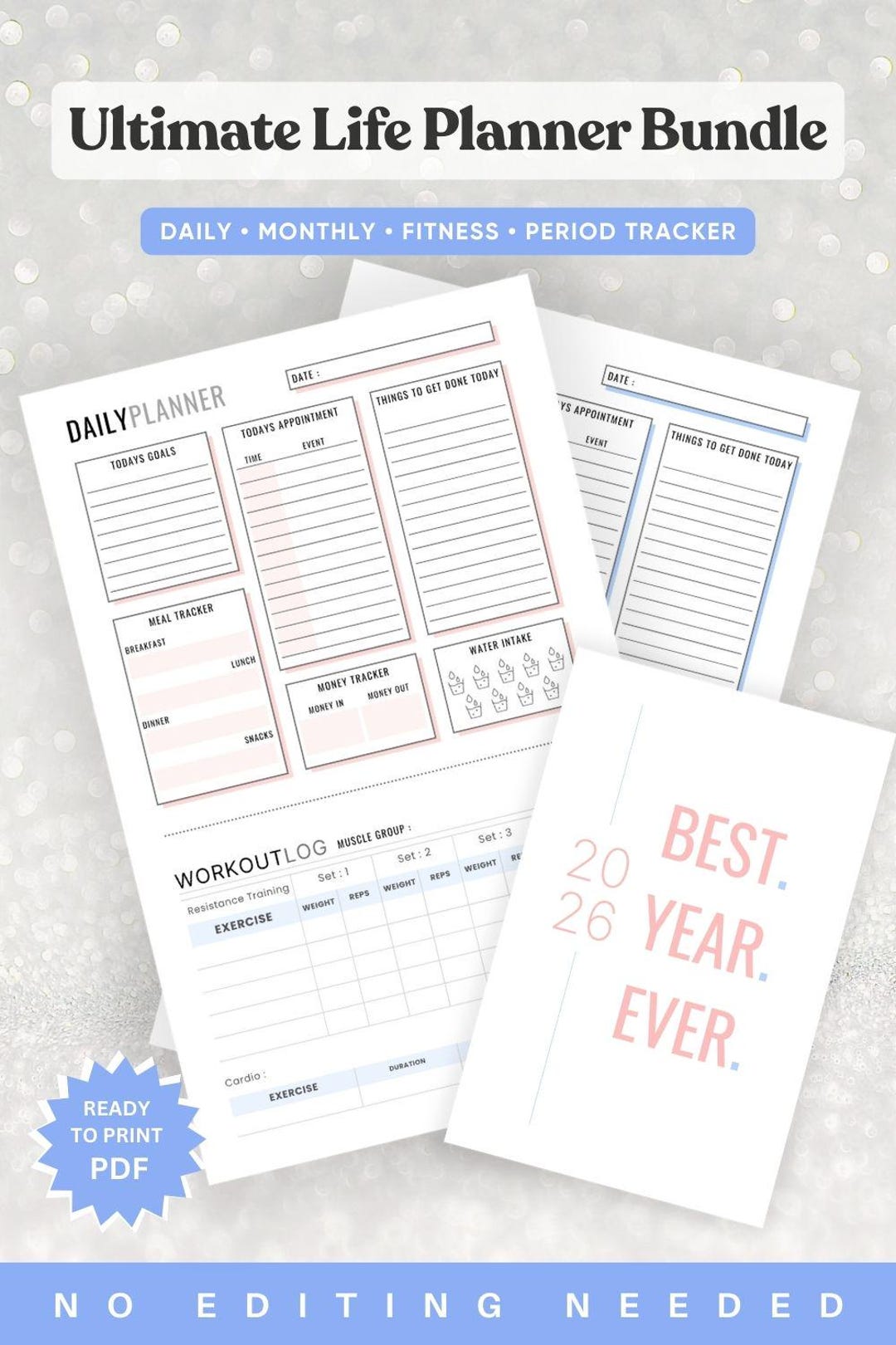 Fitness Planner Printable Bundle Weight Loss Tracker Period Log PDF ...