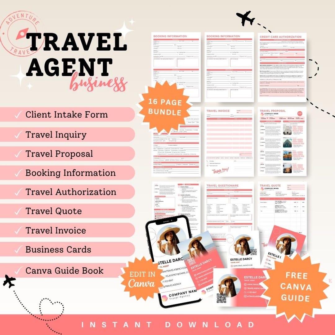 Travel Agent Business Forms Bundle, Canva Templates (digital Download ...