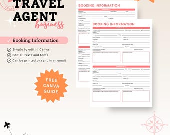 Travel Agent Forms Booking Form Template, Client Itinerary Planner (Canva Editable)