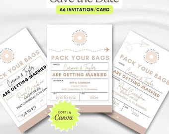 Save the Date Digital Download Luggage Tag Engagement Invite Canva Template
