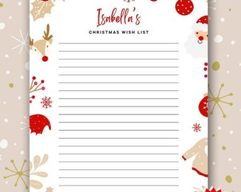 Custom Christmas Wish List Printable for School Family Gift Canva Template