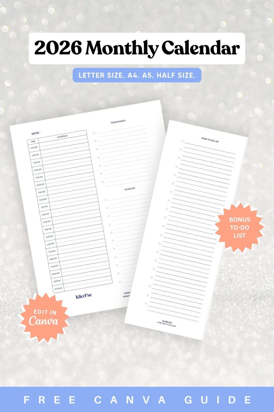 2026 Printable Calendar Minimalist Daily Planner Canva Template ...