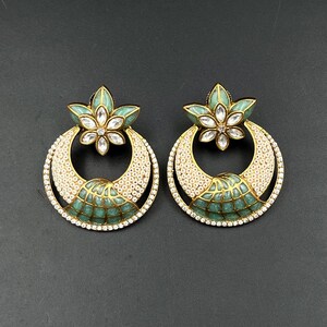 Green Kundan Chandbali Earrings | Gold Plated Indian Statement Earrings | Emerald Green Bridal Earrings Ethnic Wedding Jewelry