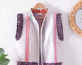 Handmade Kantha Quilted Vest: Reversible Boho Cotton Gilet