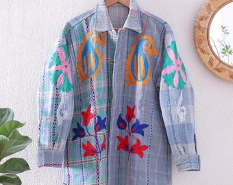Chaqueta Kantha vintage: Kimono acolchado con patchwork bordado
