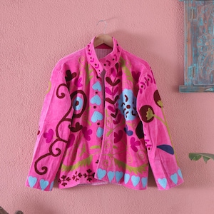 Hand Embroidered Suzani Velvet Jacket: Boho Floral Folk Art Coat
