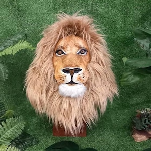 Majestic Lion Sculpture – Handmade Lifelike Jungle Animal | Realistic Mixed Media Figurine for Safari Nursery Decor