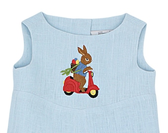 Scooter Bunny Embroidered Linen Jon Jon, Baby Bunny Romper, Easter Bunny Outfit, Boys Easter Clothing, Heirloom Boys Easter Romper