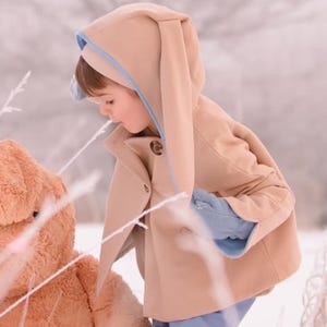 Little Rabbit Coat Toddler Bunny Jacket Camel and Blue Wool Bunny Coat Luxe Little Rabbit in Blue Little Goodall Bunny Coat