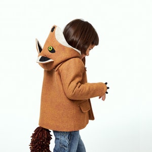 Fox Coat, Kids Wool Toggle Coat, Children’s Hooded Fox Jacket, Hooded Jacket with Fox Ears