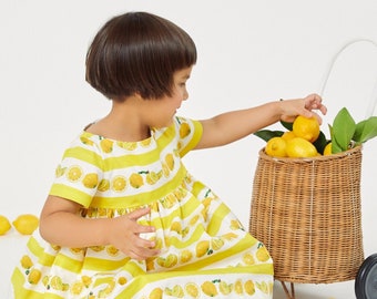 Very Hungry Caterpillar Dress, Girls Very Hungry Caterpillar Lemon Print Summer Dress, Lemon Yellow Birthday Party Dress, Eric Carle Dress