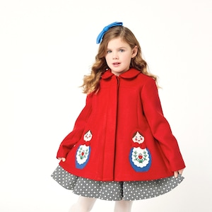 Red Matryoshka Coat Girls Russian Nesting Dolls Coat Handmade Wool Dress Coat Girls Swing Coat Embroidered Winter Jacket Christmas Coat
