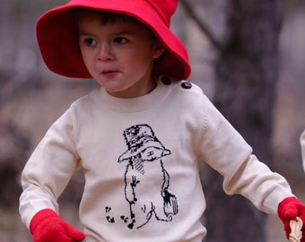 Paddington Bear Sweater, Classic Paddington Pullover for Boys & Girls, Kids Paddington Jumper, Ivory Cotton Paddington Shirt, Birthday Gift