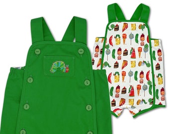 Very Hungry Caterpillar Romper, Green Hungry Caterpillar Reversible Jon Jon, Hungry Caterpillar Birthday Outfit, Eric Carle Overalls