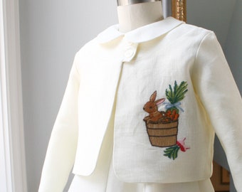 Garden Bunny Embroidered Linen Jacket, Baby Bunny Top, Easter Bunny Outfit, Easter Clothing, Heirloom Boys Easter Cardigan