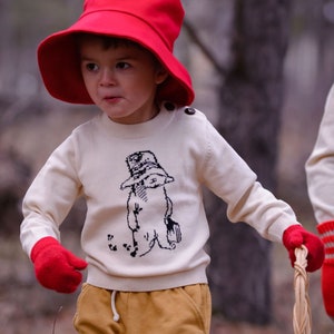 Paddington Bear Sweater  Classic Paddington Pullover for Children  Kids Paddington Jumper  Ivory Cotton Paddington Shirt  Birthday Gift