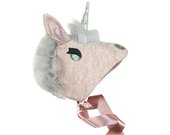 Einhorn Mütze, Rosa Einhorn Mütze, Silber und Rosa Einhorn Mütze, Warme Winter Einhorn Mütze, Mädchen Einhorn Kostüm, Baby Einhorn Mütze