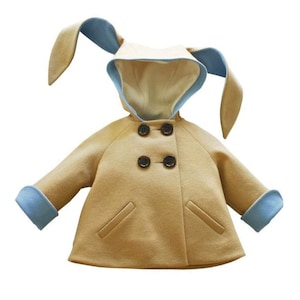 Little Rabbit Coat/ Toddler Bunny Jacket/ Camel and Blue Wool Bunny Coat/ Luxe Little Rabbit in Blue/ Little Goodall Bunny Coat image 2