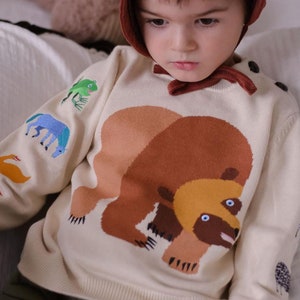 Pull ours brun ours brun Que voyez-vous tenue de fête d'anniversaire Pull de la semaine du livre Eric Carle en tricot Pull enfant héritage ours brun
