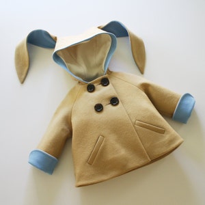 Little Rabbit Coat/ Toddler Bunny Jacket/ Camel and Blue Wool Bunny Coat/ Luxe Little Rabbit in Blue/ Little Goodall Bunny Coat image 5