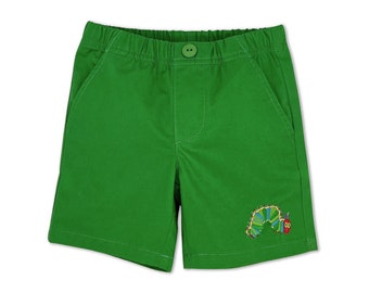 Very Hungry Caterpillar™ Shorts, Green Shorts w/ Embroidered Very Hungry Caterpillar, Birthday Party Shorts, Book Week Outfit, Cake Smash