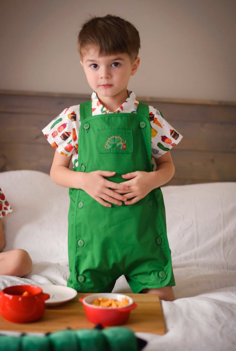 Very Hungry Caterpillar Romper, Green Hungry Caterpillar Reversible Jon Jon, Hungry Caterpillar Birthday Outfit, Eric Carle Overalls image 2
