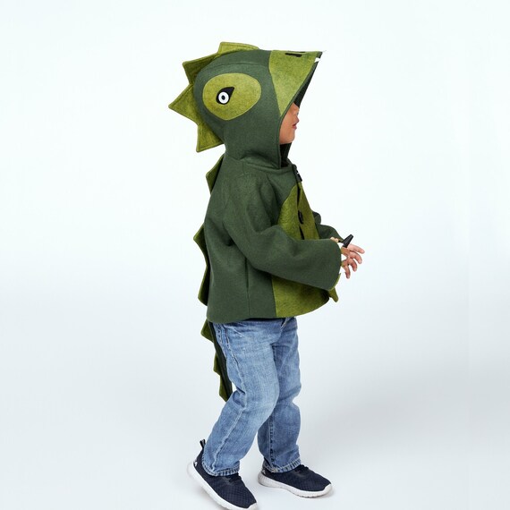 green dinosaur coat