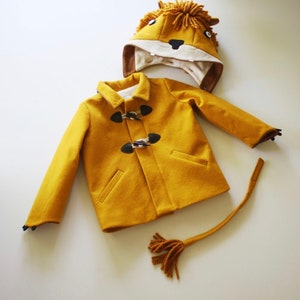 Lion Coat, Girls Lion Jacket, Wool Toggle Coat, Kids Winter Outerwear, Lion Costume, Animal Hoodie, Halloween Costume image 5