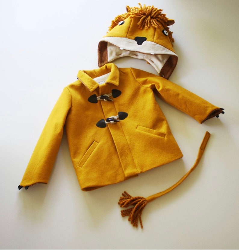 Lion Coat, Girls Lion Jacket, Wool Toggle Coat, Kids Winter Outerwear, Lion Costume, Animal Hoodie, Halloween Costume image 5