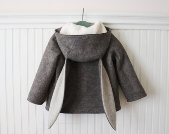 Boy's Bunny Coat// Brown Rabbit Coat// Kids Wool Coat// Easter Bunny Jacket