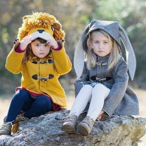 Lion Coat, Girls Lion Jacket, Wool Toggle Coat, Kids Winter Outerwear, Lion Costume, Animal Hoodie, Halloween Costume image 3