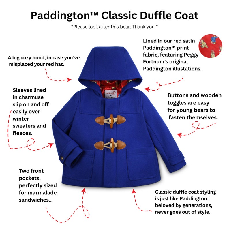 Paddington Bear Duffle Coat, Children's Classic Blue Wool Toggle Coat, Kids Paddington Bear Jacket, Heirloom Gift, Christmas Gift image 2