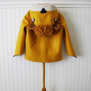 Lion Coat, Girls Lion Jacket, Wool Toggle Coat, Kids Winter Outerwear, Lion Costume, Animal Hoodie, Halloween Costume image 6