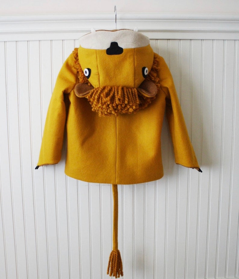 Lion Coat, Girls Lion Jacket, Wool Toggle Coat, Kids Winter Outerwear, Lion Costume, Animal Hoodie, Halloween Costume image 6