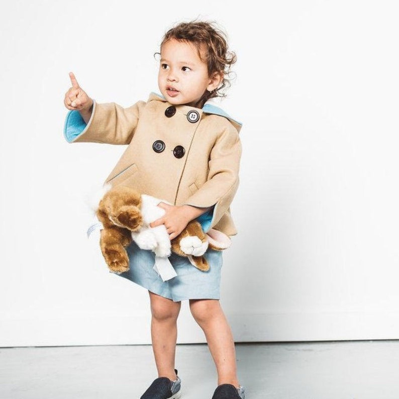 Little Rabbit Coat/ Toddler Bunny Jacket/ Camel and Blue Wool Bunny Coat/ Luxe Little Rabbit in Blue/ Little Goodall Bunny Coat image 6