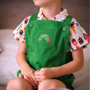 Very Hungry Caterpillar Romper Green Hungry Caterpillar Reversible Jon Jon Hungry Caterpillar Birthday Outfit Eric Carle Overalls