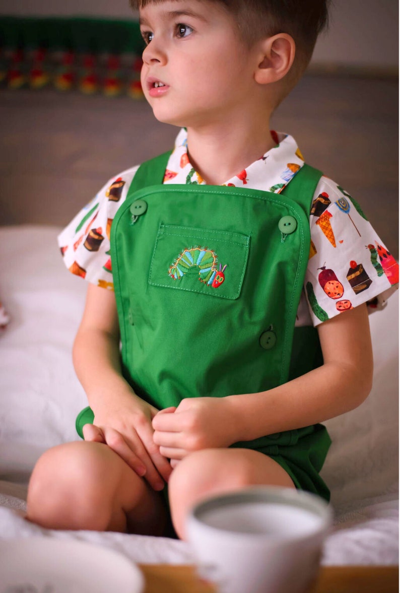 Very Hungry Caterpillar Romper, Green Hungry Caterpillar Reversible Jon Jon, Hungry Caterpillar Birthday Outfit, Eric Carle Overalls image 3