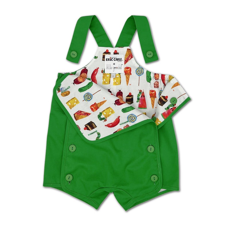 Very Hungry Caterpillar Romper, Green Hungry Caterpillar Reversible Jon Jon, Hungry Caterpillar Birthday Outfit, Eric Carle Overalls image 4