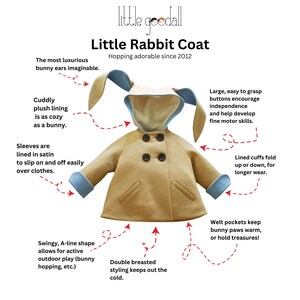 Little Rabbit Coat/ Toddler Bunny Jacket/ Camel and Blue Wool Bunny Coat/ Luxe Little Rabbit in Blue/ Little Goodall Bunny Coat image 3