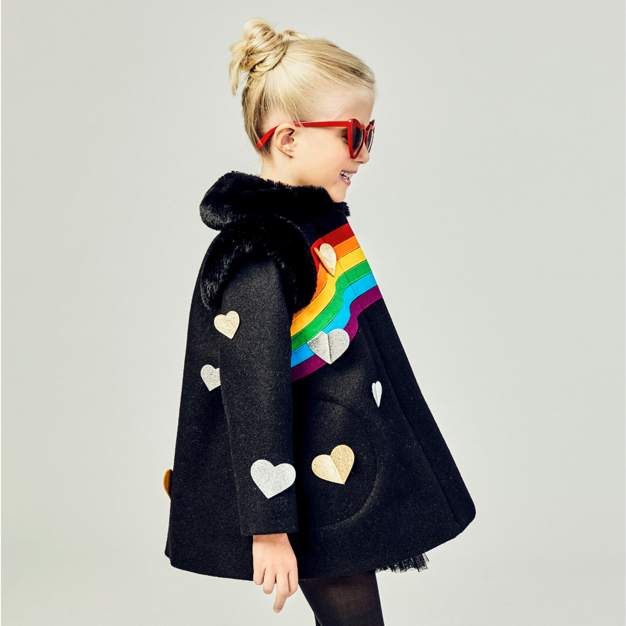 Girl's Rainbow Coat// Queen of Hearts Coat// Black Wool Etsy
