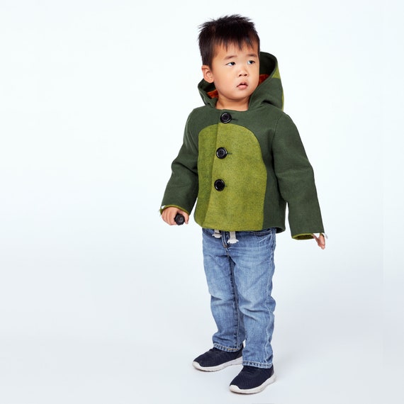 green dinosaur coat