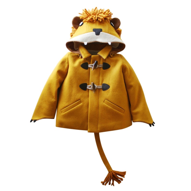 Lion Coat, Girls Lion Jacket, Wool Toggle Coat, Kids Winter Outerwear, Lion Costume, Animal Hoodie, Halloween Costume image 2